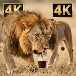 a lion grabbing a coffe, 4k, award winning