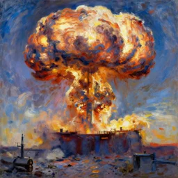 nuclear explosion in the style of claude monet, impressionism, 4 k masterpiece