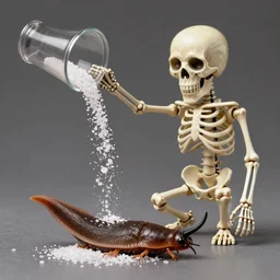 skeleton pouring salt on a slug
