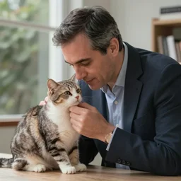 mariano rajoy petting kitties, realistic, 4k,