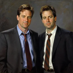portrait painting of dwight schrute and joe lo truglio, in the style of felice casorati