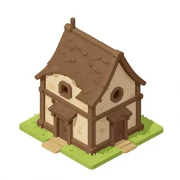 medieval house, isometric game asset, digital art, simple drawing, artstation