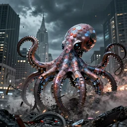 octopus robot destroying manhattan, dramatic lighting, 4k, digital art, lovecraftian, photorealism