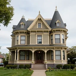 beautiful victorian house, queen anne, mansard roof, turrets, photography, awarding winning, high quality, high resolution