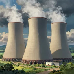 illustration of an advanced nuclear power plant, studio ghibli, ultra hd