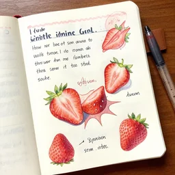 extremely detailed guide written in a notebook on how to add harmful spikes to soft objects such as strawberries, found written in a notebook