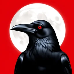 portrait, A crow with red eyes in front of the full big moon, book cover, red background, red white black colors, establishing shot, extremly high detail, foto realistic, cinematic lighting, pen and ink, intricate line drawings, by Yoshitaka Amano, Ruan Jia, Kentaro Miura, Artgerm, post processed, concept art, artstation, matte painting, style by eddie mendoza, raphael lacoste, alex ross