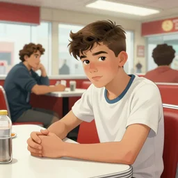 1 9 5 0 s rebel teen male at the local diner, art by guy peellaert and manuel sanjulian and paul cadmus