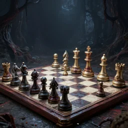 eldritch horror chess set, hyper real, digital art, very detailed, 4 k