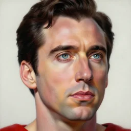 high quality extremely detailed portrait of nicolas cage as superman looking away from the camera, detailed eyes, sparkle in eyes, no hands visible, intricate, painting by greg rutkowski and mark brooks, hd