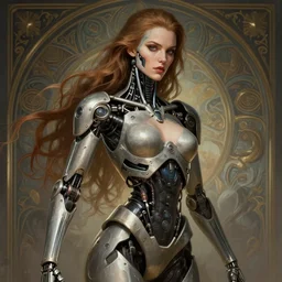 young elizabeth hurley as a gorgeous but deadly cyborg terminator, photography of kurzgesagt, deep focus, d & d, fantasy, intricate, elegant, highly detailed, digital painting, artstation, concept art, matte, sharp focus, illustration, hearthstone, art by artgerm and greg rutkowski and alphonse mucha