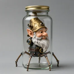 A reanimated  gnome head in a steam punk glass canister that walks on mechanical spider legs, by ansel adams