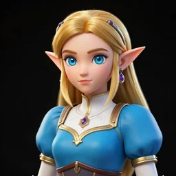a portrait of princess Zelda, concept art, trending on artstation, 4k, 3D, black background.