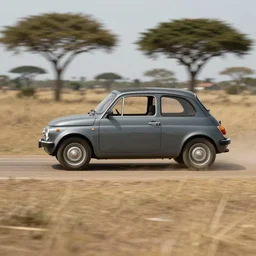 award winning photo by saul leiter of a tiny gray car running in the savannah, motion blur, tiny gaussian blur, insanely detailed, insanely intricate, depth of field, low contrast, summer, wide aperture, action photography