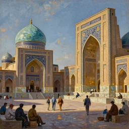 market in old samarkand, oil painting