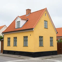 beautiful yellow house on corner of the street with orange roof tiles