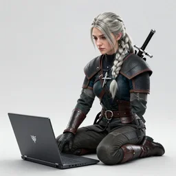 witcher 3, ciri on laptop, 8 k, highly detailed, full body shot, unreal engine