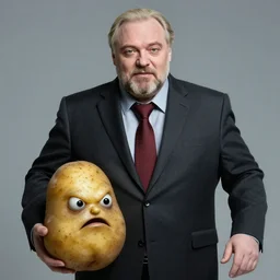 Alexander Lukashenko as a zombie with evil potatoes and evil eyes
