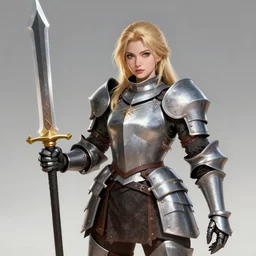 a well - endowed lady knight with a huge claymore, cute, blonde, photorealistic digital art, key visual, digital artwork, portrait