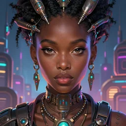 african hydropunk princess, science fiction, highly detailed, digital painting, beautiful eyes, symmetry, concept art, sharp focus, illustration, global illumination, radiant light, synthwave colors, detailed and intricate environment, art by artgerm and greg rutkowski and magali villeneuve and ilya kuvshinov!
