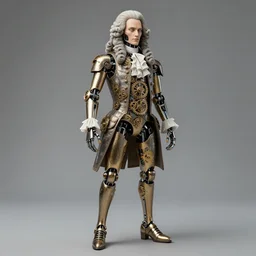 clockwork cyborg vampire french aristocrat, powdered wig, gears, prosthetics, full - body