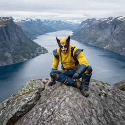 wolverine chilling on top of a fjord in norway
