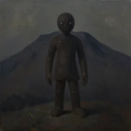 Mountain in the form of a Fall Guy bean, oil painting by Zhang Jue, dark and depressing