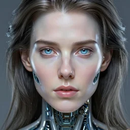 stunning hyperdetailed upclose symmetrical portrait of tom cruise as a cyborg girl with translucent porcelain skin, lush thick hair, big electric eyes, ultra detailed ornate neon wire lacing, ultra detailed steampunk cyborg implants, complex white nano mechanical flowers, micro detail, by satoshi kon, sharp focus, trending on artstation hq, deviantart, pinterest, 8 k