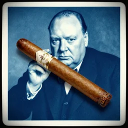 winston churchill cigar, cyanotype, vignette,