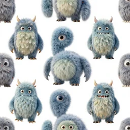 a seamless pattern of fluffy elaborate and detailed futuristic monsters complicated monsters, fun pattern, detailed accents, monster details, realistic monster parts, artstation, futuristic shapes, monster details, aerial view, macro shot, closeup detail, fluffy, right angles, perfectly symmetric, textures, glossy plastic material, transparent glass surfaces, metallic polished surfaces, octane render in maya and houdini, vray, ultra high detail ultra realism, unreal engine