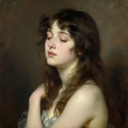 pretty portrait of graceful anime girl, eyes closed, painting by gaston bussiere, craig mullins, j. c. leyendecker