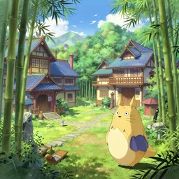 courtyard of a colorful kitsune wizard college, anime, bamboo, a fantasy digital painting by greg rutkowski and james gurney, trending on artstation, highly detailed
