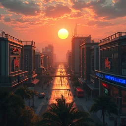 a beautiful hyperdetailed rendering of mall city nature by ted nasmith, at dawn cyberpunk morning sun, archdaily, wallpaper, highly detailed, trending on artstation.
