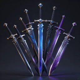 demon black blue purple, swords, daggers, unreal engine
