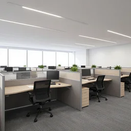 constrained office space, cubicle, wide angle, octane render, 8 k