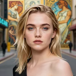 florence pugh, hyperrealistic portrait, bladerunner street, art of elysium by jeremy mann and alphonse mucha, fantasy art, photo realistic, dynamic lighting, artstation, poster, volumetric lighting, very detailed face, 4 k, award winning