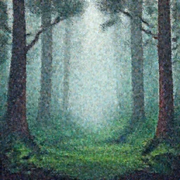 Pixel art of a misty forest, early morning, 4k, high quality,
