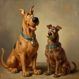 a beautifully painted portrait of scooby-doo and Shaggy by Rembrandt