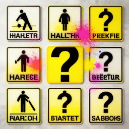 ? < ^ k, rlh : < bi ( _ bsorr # 1 > l *, digital art, concept design, colourful spray paint splatters, health and safety decals cinematic