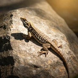 a lizard sunning on a rock, sunrays, warm, by quint buchholz