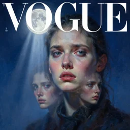 3 d, sci - fi, close - up, winter, fashion model face esthete with disgust, moon, cinematic, fog, moon rays, vogue cover style, poster art, deep blue mood, realistic painting, intricate oil painting, high detail illustration, figurative art, multiple exposure, poster art, by tooth wu and wlop and beeple and greg rutkowski