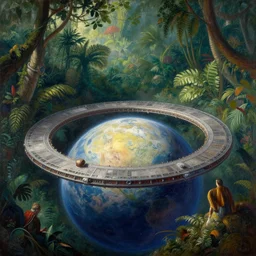 intergalactic stargate portal on a planet with a jungle in the background by margaret macdonald mackintosh and thomas eakins
