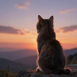 fantasy cat looking at sunset, high detail, fantasy art, concept art, 4 k, ultra detail, computer art