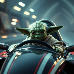 film still of yoda racing in his race car in the new star wars movie 4 k