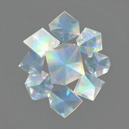 minimal isometric opal geometric shapes refracting with caustics and rainbows