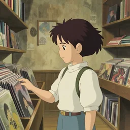 girl in a record store, art by studio ghibli