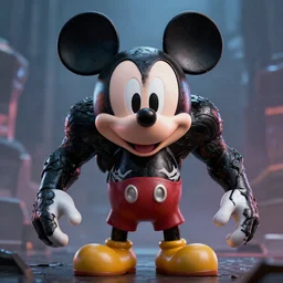 Mickey Mouse cast as Venom, still from Marvel movie, hyperrealistic, 8k, Octane Render,