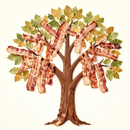 a tree with leaves made of bacon
