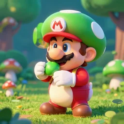 Mario eating green mushroom, award winning, trending on artstation, unreal engine