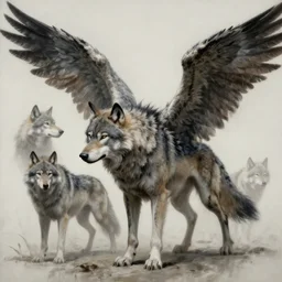 concept art of winged wolf, highly detailed painting by dustin nguyen, akihiko yoshida, greg tocchini, 4 k, trending on artstation, 8 k